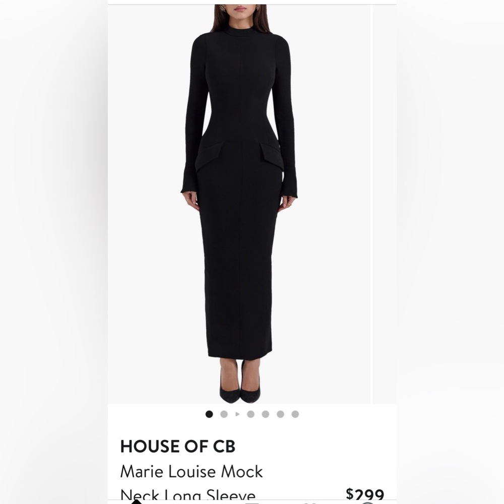 House of CB Marie Louise Mock Neck Long Sleeve Black Maxi Dress